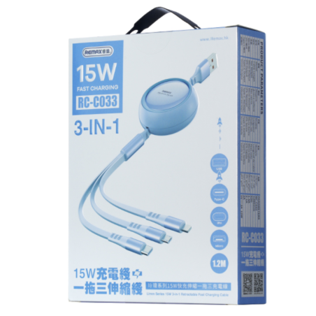 Câble 3 en 1 en alliage d'aluminium USB/ lightning/ USB-C/ Micro Charge rapide 15W REMAX Linon Serie… — REMAX · Smarty Paris 18e